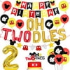 Mickey 2nd Birthday Party Supplies Oh Twodles Party Decorations Cake Topper Balloon Happy Birthday Banner Felt Garland
