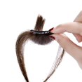 thumbnail image 2 of Clip in Bangs 100% Human Hair Extensions Reddish Brown Clip on Fringe Bangs with nice net Natural Flat neat Bangs with (Wispy Bangs, Medium Brown), 2 of 7