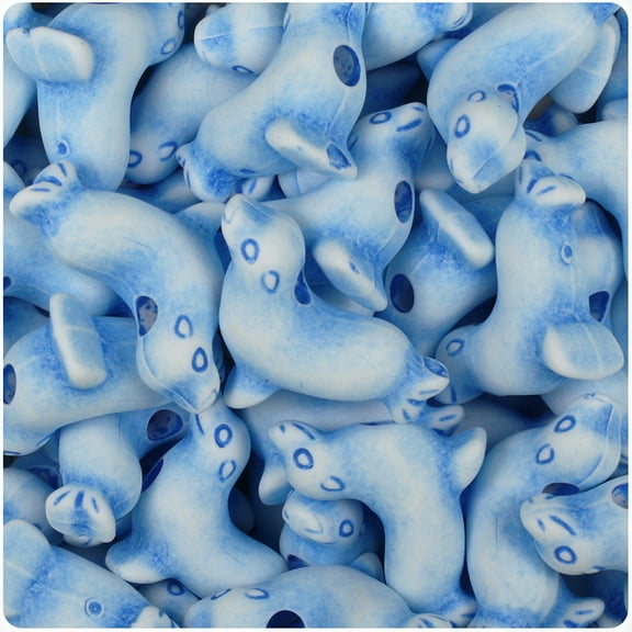 BeadTin White & Blue Antique 24mm Seal Pony Beads (24pcs)