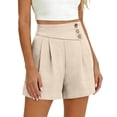 thumbnail image 5 of Casual Shorts For Women Summer Button Detail Pocket Elastic Waist Beach Trip Resort Lounge Casual Daily Wear Easy Style Easy Pull On Style Daily Outfit Ready Beige L, 5 of 8