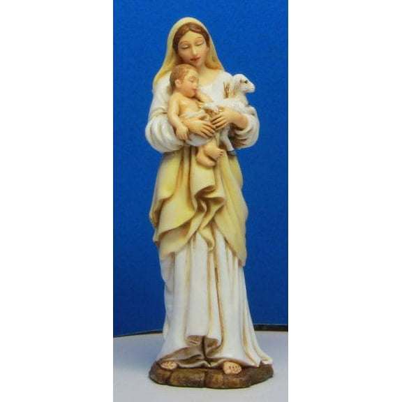 6 Inch Madonna with Child and Lamb Hugging Embrace Statue Figurine
