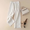 thumbnail image 2 of KPOPLK Women's Cotton Linen Pants Summer Women Tall Casual Loose Fashion Drawstring Lounge Straight Leg Palazzo Pants Size XXL,White, 2 of 4