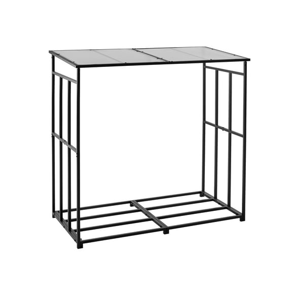 KFFKFF 4 ft Outdoor Firewood Rack with Sloped Roof, 1/4 Cord Log Storage Shed, 660 lb Capacity, Powder-Coated Metal Wood Holder for Fireplace, Deck, Backyard, and Garden