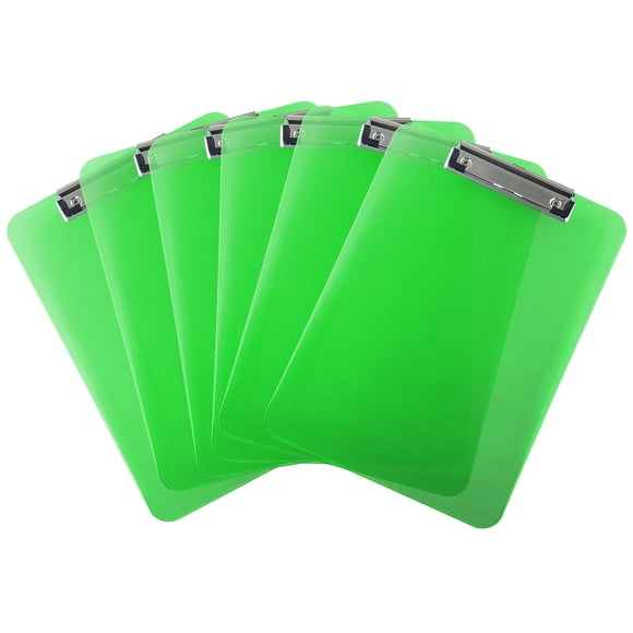 Trade Quest Plastic Clipboard Transparent Color Letter Size Low Profile Clip (Pack of 6) (Green)