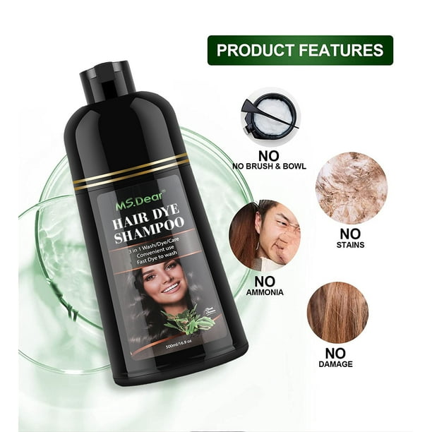 Instant Hair Color Shampoo for Gray Hair,3 in 1 Black Hair Dye