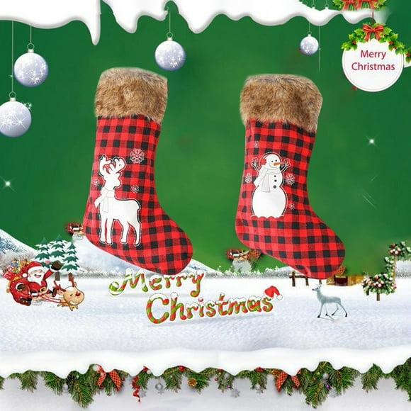 Qiopertar Flash Deals of the Day Fashion Christmas Black Red Plaid Socks Gift Bag Christmas Tree Decorations up to 65% off Gifts Clearance