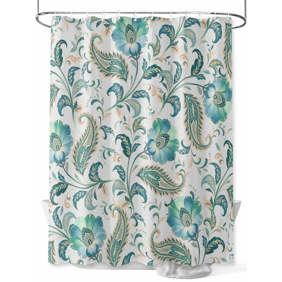 Fsddascl Teal Paisley Floral Shower Curtain Set - Long 72" x 84" Washable Bathtub Curtain with 12 Hooks, Boho Ethnic Tribe Traditional Waterproof Fabric Stall Shower Curtains for Bathroom/Bathtub