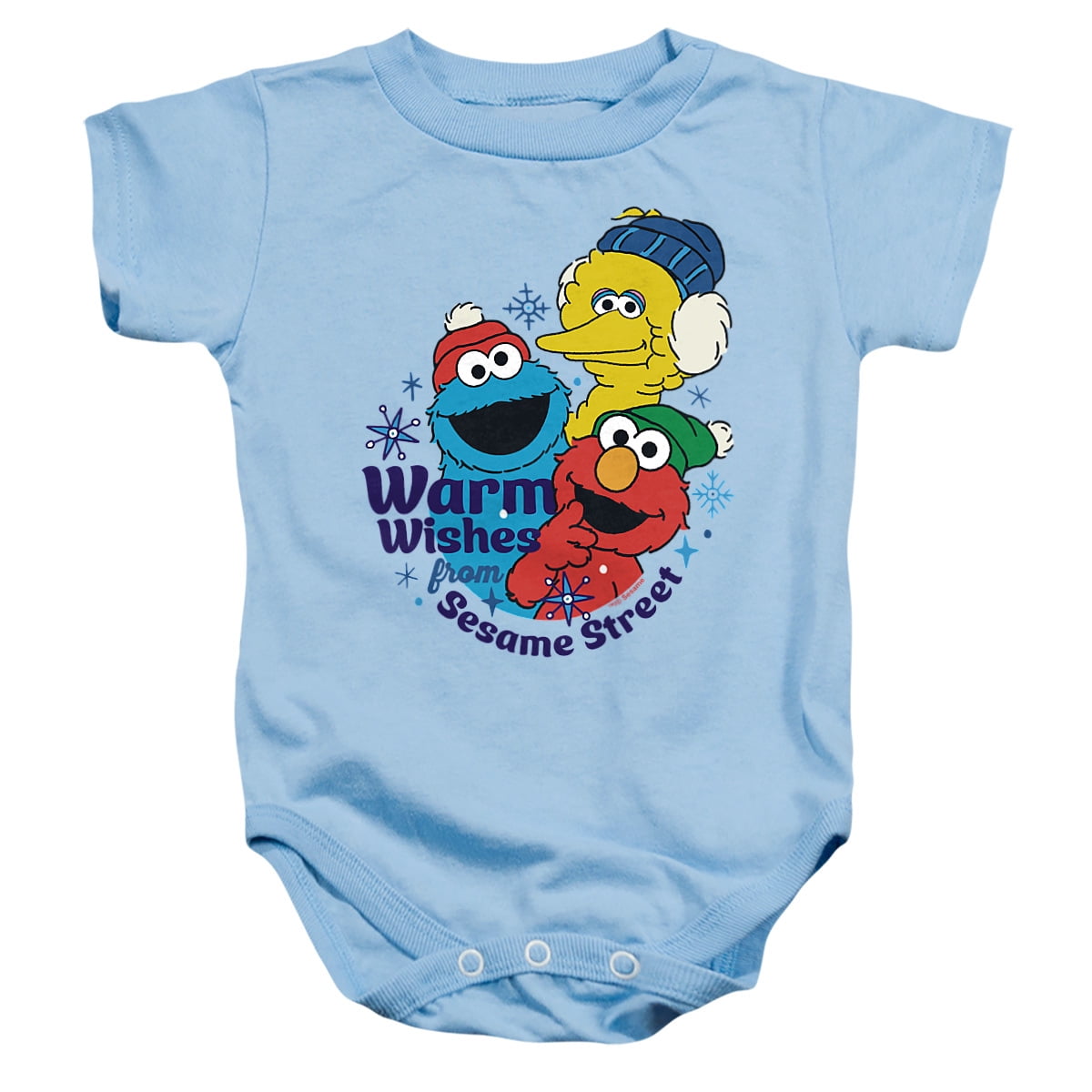 Sesame Street Elmo, Cookie Monster Warm Wishes For Christmas Unisex Infant Snap Suit for Baby, Light Blue, Large