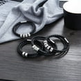 thumbnail image 3 of Personalized Mens Braided Genuine Leather Bracelet Stainless Steel Custom Beads Name Charm Bracelet For Men With Family Names, 3 of 10