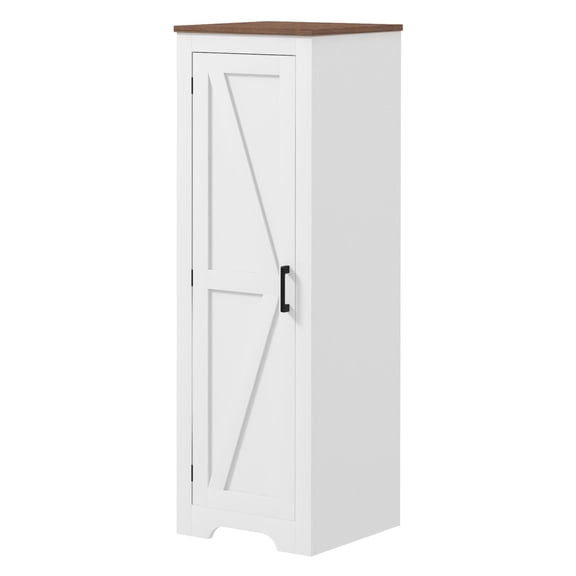 Farmhouse Accent Cabinet, White Storage Cabinet with Barn Door & Adjustable Shelf, Living Room Floor Pantry Cabinet, 47.2" Tall