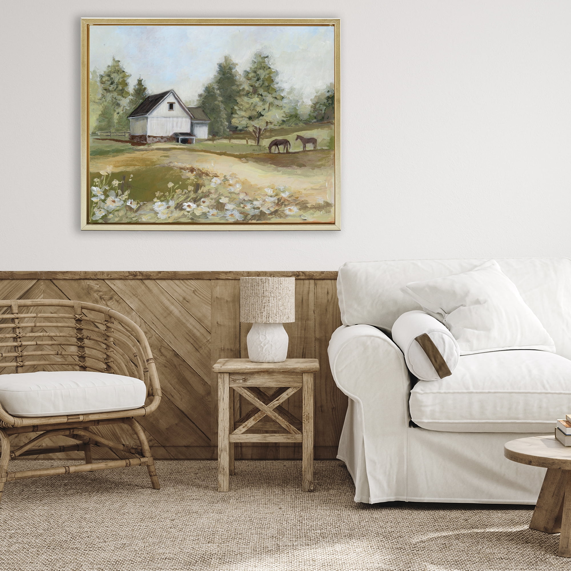 Stupell Industries Barn Field Landscape Gold Framed Floater Canvas Wall Art, design by Susan Winget