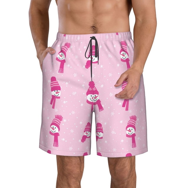 Balery Pink Scarf Snowman Traje de Baño Estilo Hawaiano para Hombre, Shorts de Secado Rápido con Bolsillos-XX-Large