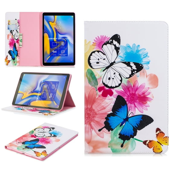 Galaxy Tab A 10.5 2018 Case, Allytech PU Leather Stand Flip Folio Wallet Cases and Covers with Cash Card Slots for Samsung Galaxy Tab A 10.5 SM-T590/T595/T597 Tablet, Colorful Butterfly