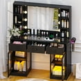 thumbnail image 4 of Ktaxon Makeup Vanity with Lighted Mirror, Vanity Table with Glass Table Top and Charging Station for Bedroom, Black, 4 of 11