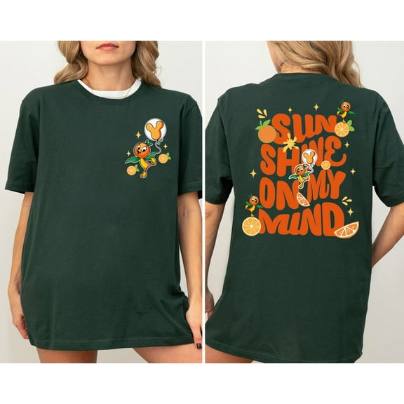 Disney Orange Bird 2 Sided T-Shirt, Sunshine On My Mind Disneyworld Tee, Summer Vacation, Flower Garden Festival 2025 Shirt, Disneyland Trip,Forest Green color,size L