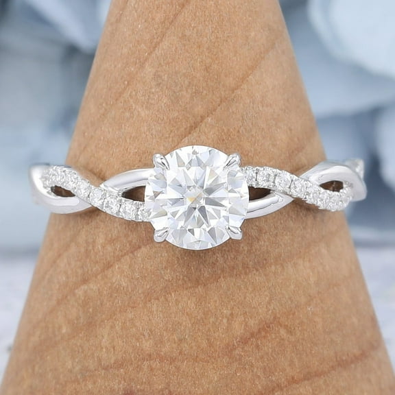 Silvago Jewel Round Cut 2 Ct Brilliant Diamond Rings - 14K White Gold Over Wedding Anniversary Rings - Engagement Promise Rings for Women's - Solitaire Twisted Shank Diamond Rings for Women's