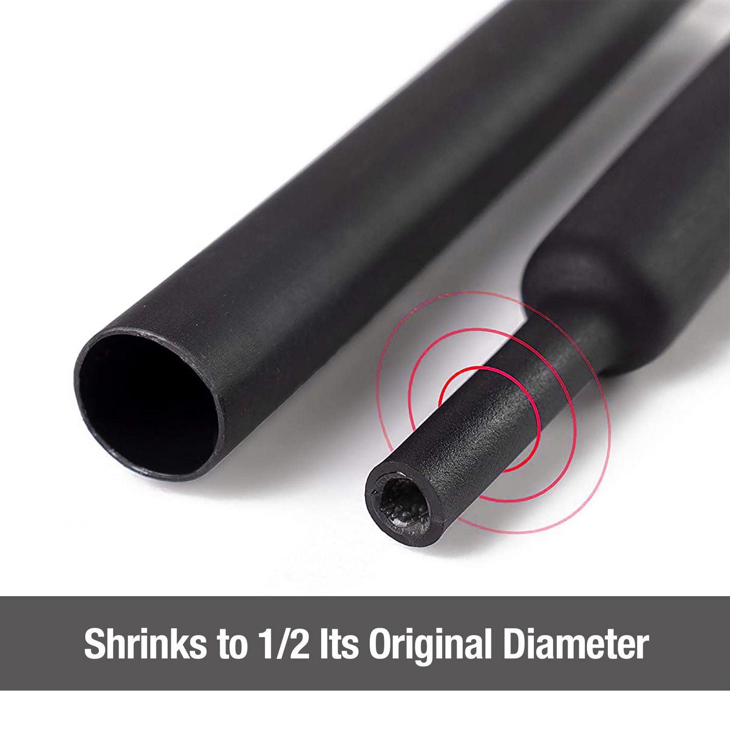 WorkPro Gaine thermorétractable électrique 5 pièces, noir, fil de voiture ou de camion calibre 14/10/6