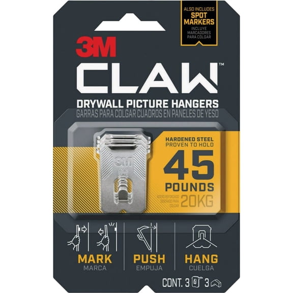 3M CLAW Strong Durable Drywall Picture Hanger 1 Pack, 3 Count