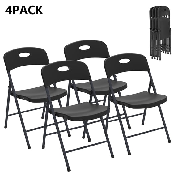 Decksplore 4 Pack White Folding Chairs, Heavy Duty 350 lbs Capacity Portable Foldable Chairs, Sturdy Metal Frame & Plastic Seat,for Patio, Black