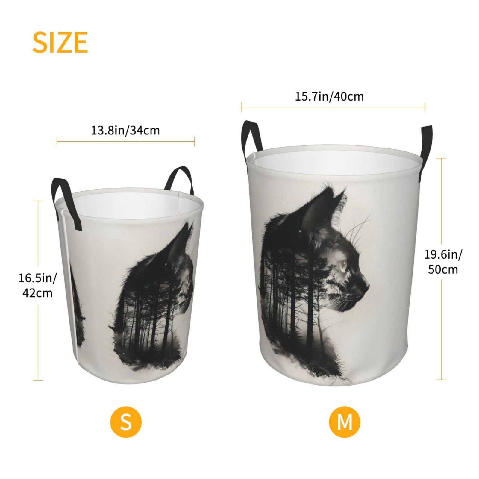 Large Laundry Basket with Handles - Double Exposure Cat Forest Kids Baby Dirty Clothes Laundry Hamper for Bedroom Aesthetic
