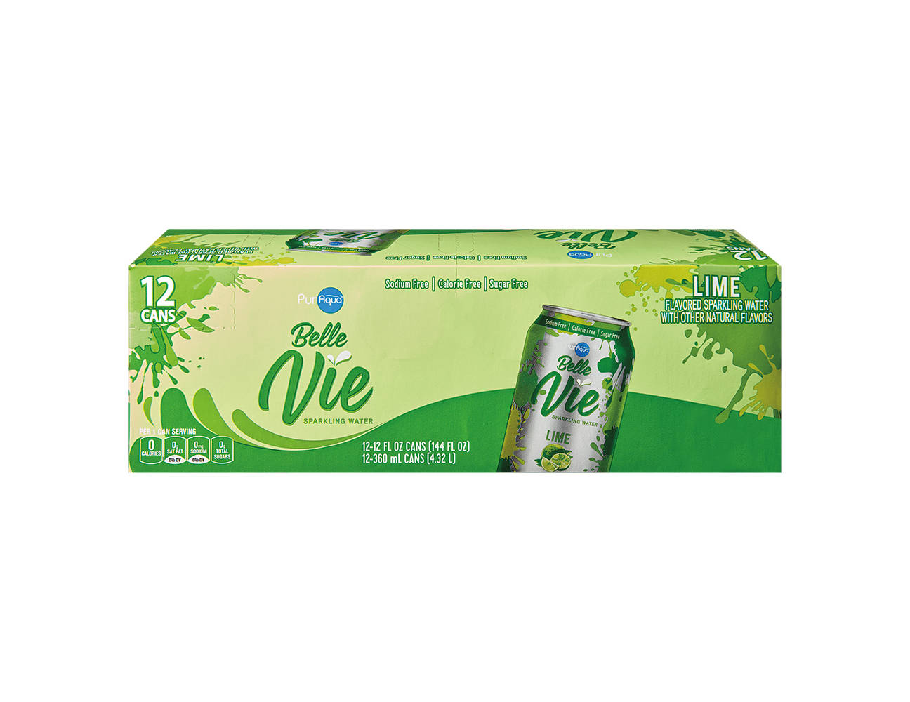 PurAqua Lime Belle Vie Sparkling Flavored Water - 12 pack, 12 fl