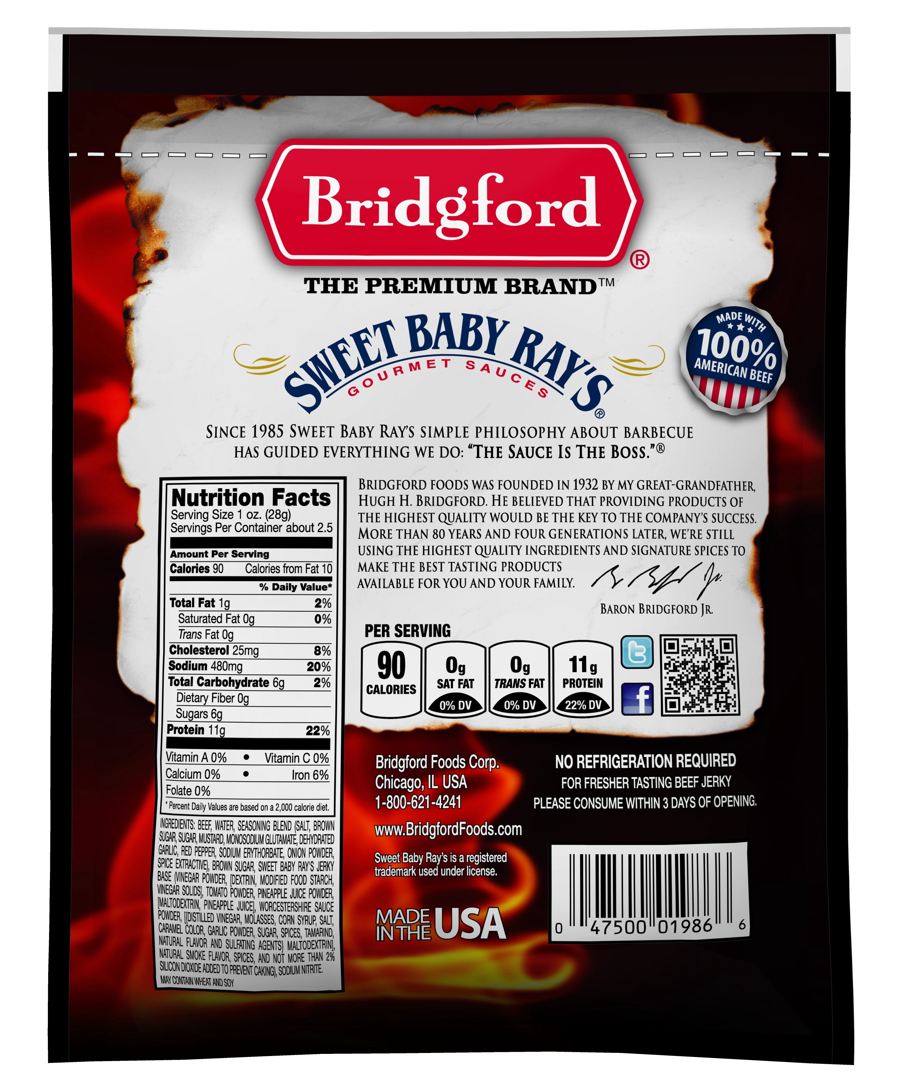 Bridgeford Sweet Baby Rays Original Beef Jerky, 2.6 oz