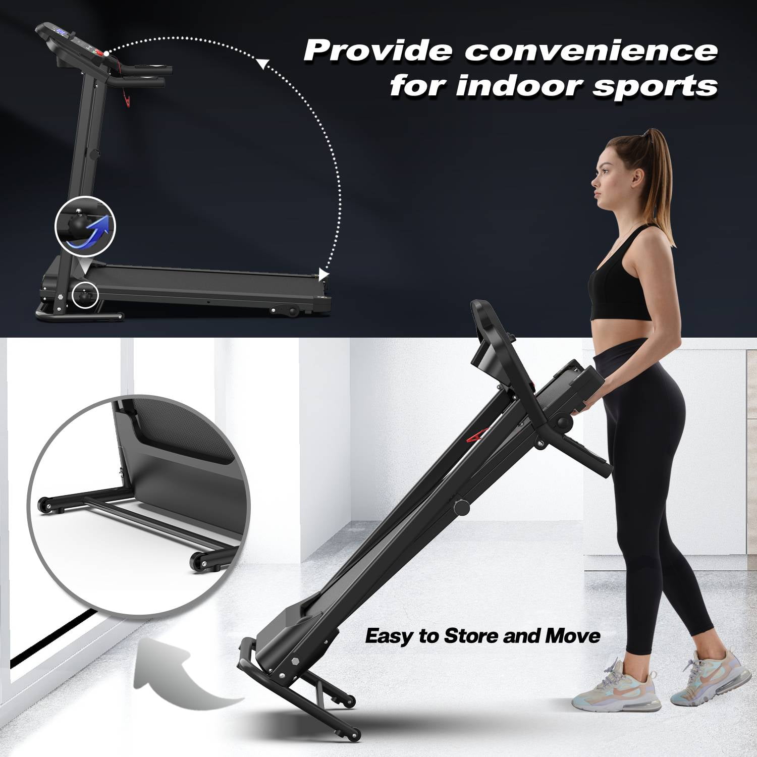 SLOK 2.5HP Folding Treadmill, 7.5MPH Running Machine with 12 Programs & LCD Display, Compact Exercise Equipment for Home Gym, Black