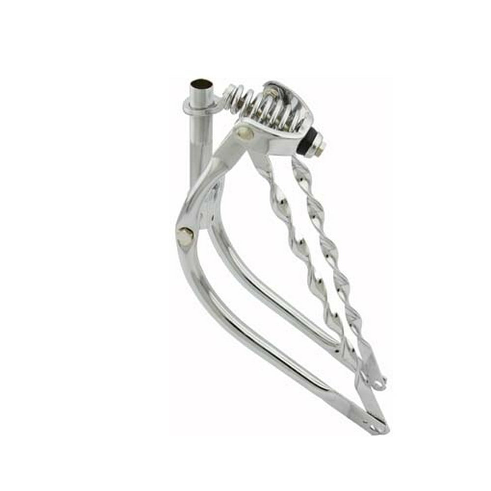 20" Bent Spring Fork 1" W/Twisted Bars Chrome. Bike fork, bicycle fork, lowrider bike fork