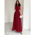 thumbnail image 5 of Burgundy Womens Sleeveless A-Line Maxi Dress, Fitted Waist, Elegant Formal Gown For Events, 5 of 6