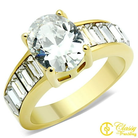 - Classy Not Trashy® Size 5 Women's Cubic Zirconia CZ Jeweled Band Gold Tone Ring, Clear