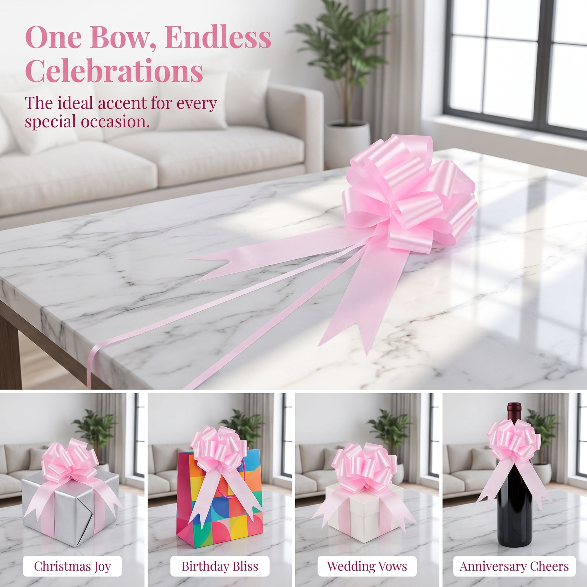 Unique Bargains Crush-Resistant Metallic Bows for Gift Wrapping and Decoration Pink