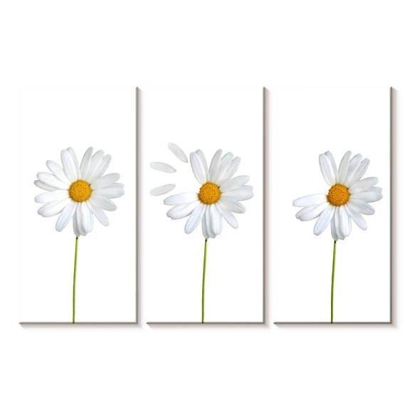 Elephant Stock Plucked Daisies Wall Art - Horizontal Multi Panel Canvas - Dining Room Wall Decor - Floral And Botanical Multi Panel - White And Yellow Decor - 23" x 14"