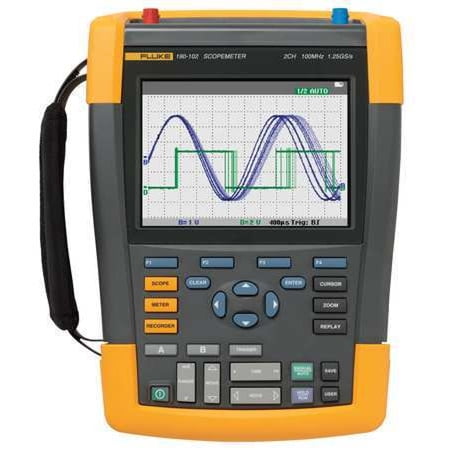 FLUKE Fluke-190-102 Handheld Oscilloscope, 100 MHz, 2 Channels, 153mm Full Color LCD with LED Backlight