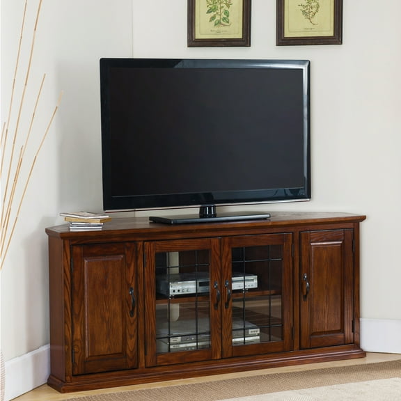 Leick Home Burnished Oak Corner TV Stand with Enclosed Storage for TVs up to 60 inches