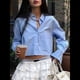 thumbnail image 4 of Camisas con Botones para Mujer, Blusas Casuales de Larga con Solapa y Bolsillo en el Pecho. Azul M, 4 of 9