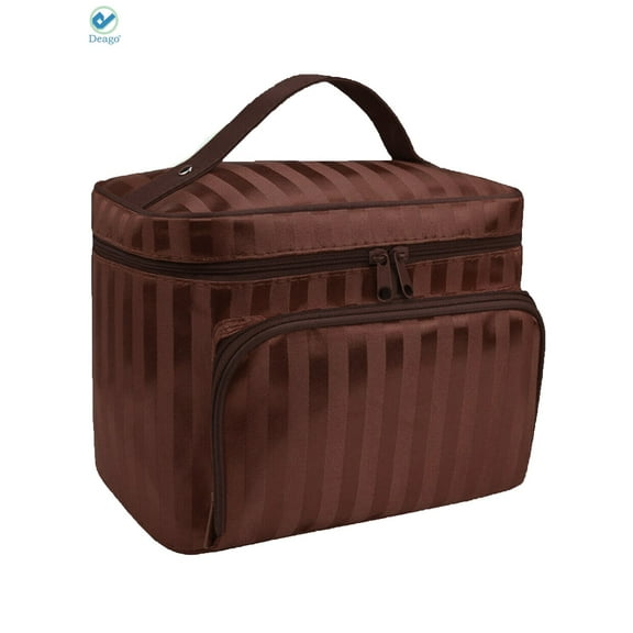 Deago Makeup Travel Large Cosmetic Case Organizer Pouch Portable Storage Toiletry Bags for Women, Coffee