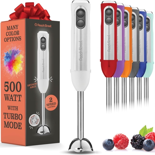 Potente batidora de inmersión, batidora de mano eléctrica de 500 vatios con modo turbo, base desmontable. Batidora de cocina de mano para sopa, batidos, puré, comida para bebés, cuchillas de acero ino