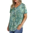 thumbnail image 4 of UVN Womens Blouses Summer V Neck Shirts Ladies Short Sleeve Casual Pleated Floral Tunic Tops, 4 of 9