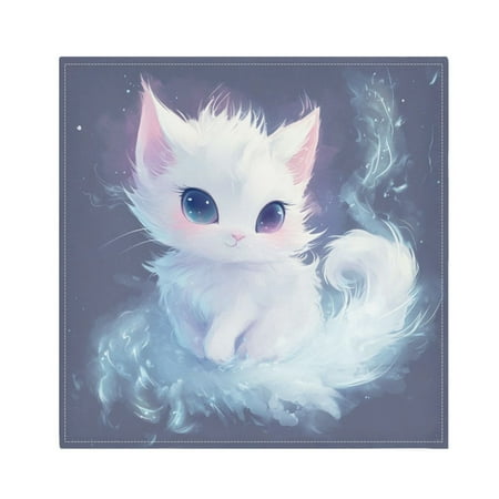 

Napkin Satin Napkin 20*20Inchx6 Kitchen Towel Dinner Plate Towel Decorative Towel Napkin Tea Towel Suitable For Kitchen Table Lovely Cartoon White Cat