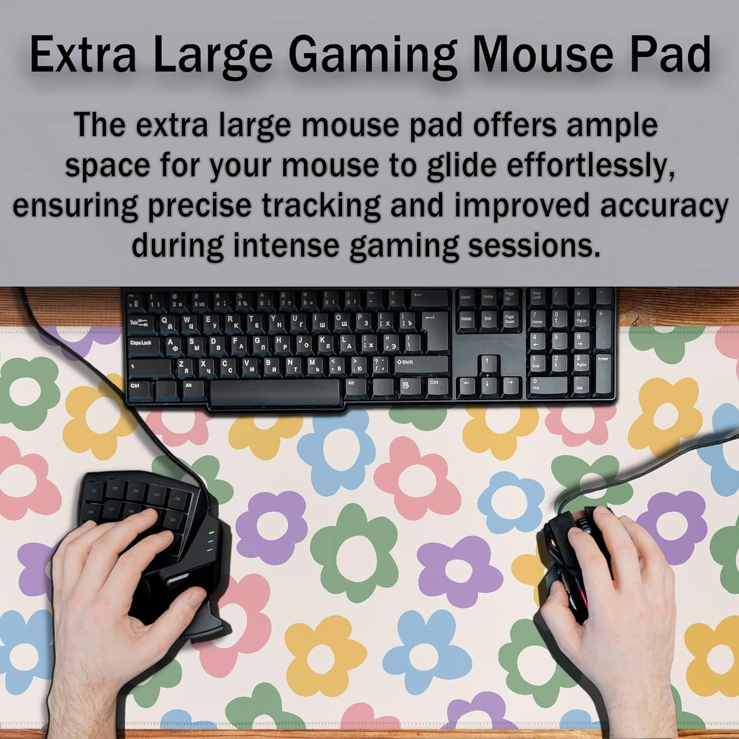 Computer Mat Jumbo Mouse Pad Extra Large Mouse Pads Desk Pad for Woman Gaming Mousepads Modern Desk Pad Non-Slip Rubber Base 35.4" X 15.7" for Game Office, Colorful Groovy Flowers