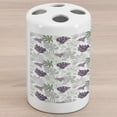 thumbnail image 1 of Leaves Ceramic Toothbrush Holder, Tropical Foliage Silhouettes Exotic Botany Hawaiian Nature Elements Vintage, Decorative Versatile Countertop for Bathroom, 4.5" X 2.7", Eggplant Green Grey, 1 of 4
