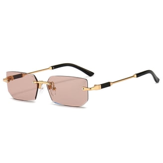 Women’s retro Polaroid UV400 rimless sunglasses Gold tan rectangular lightweight XLUMIO Rimless Rectangle Sunglasses Women UV400 Driving Sun  main image 4