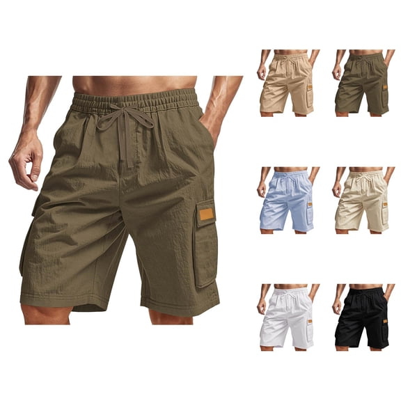 Men's Cargo Shorts Elastic Waistband with Drawstring Pockets Lightweight Breathable Knee Length Cargo Shorts for Men