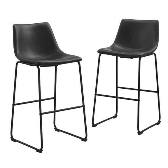 Pemberly Row 40"H Transitional Faux Leather Bar Stool with Steel Legs in Black