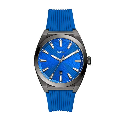 Fossil Men's Everett Quartz Stainless Steel and Silicone Three-Hand Watch, Color: Smoke, Blue (Model: FS5831)