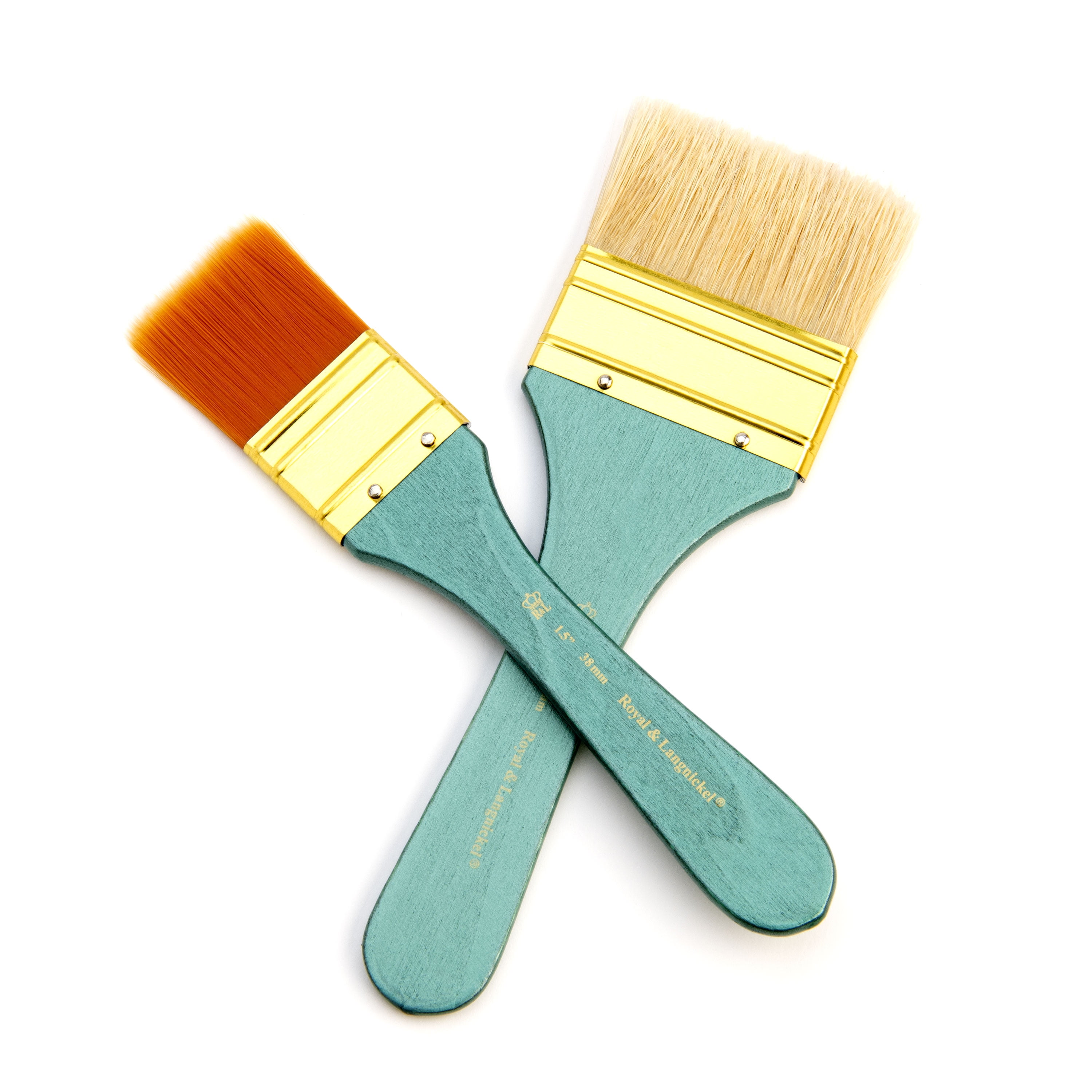 Royal & Langnickel - 2pc Gold Taklon and Natural Bristle All Media, Large Paint Brush Set