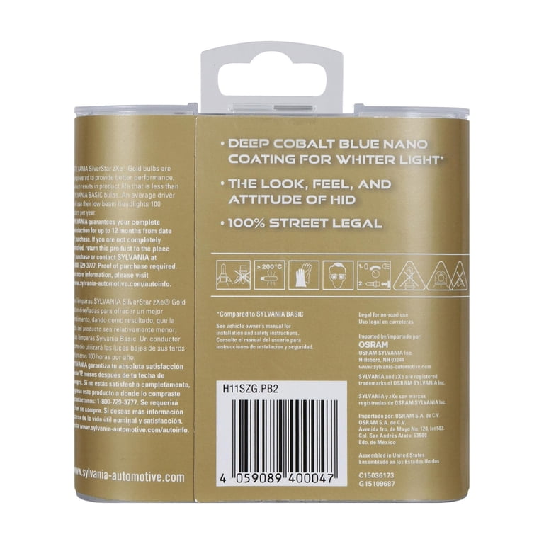 Sylvania H11 SilverStar zXe Gold Halogen Headlight Bulb, Pack of 2