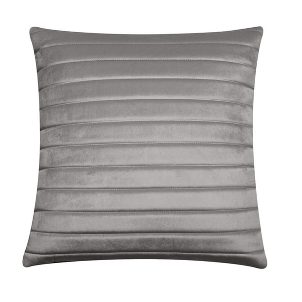 Better Homes & Gardens Feather Filled Puffy Velvet Channel Stitching Decorative Throw Pillow, 20"x20", Grey Pumice