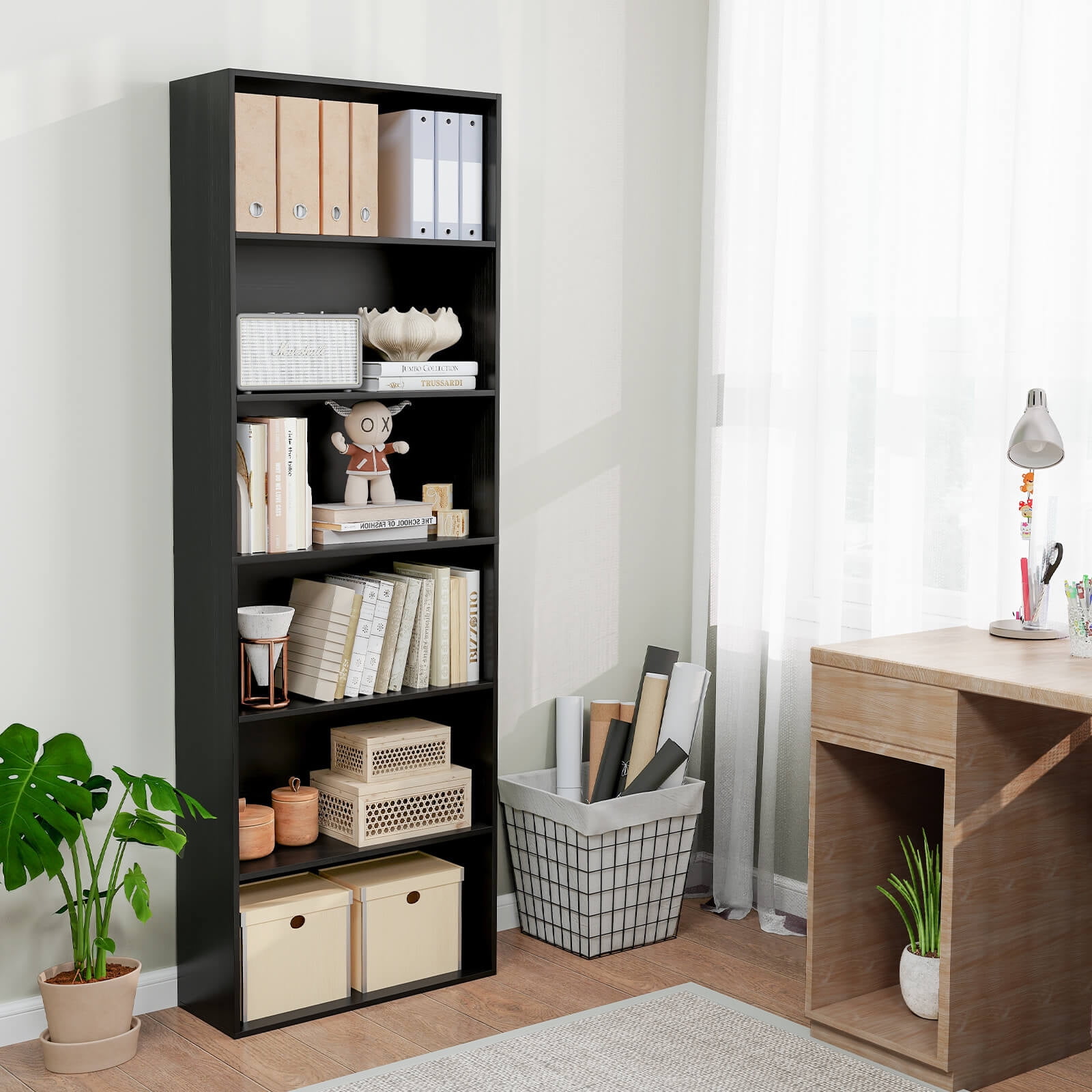 Costway 70" Tall 6-Tier Bookcase with 6 Open Shelves Anti-Toppling Kits for Living Room Black