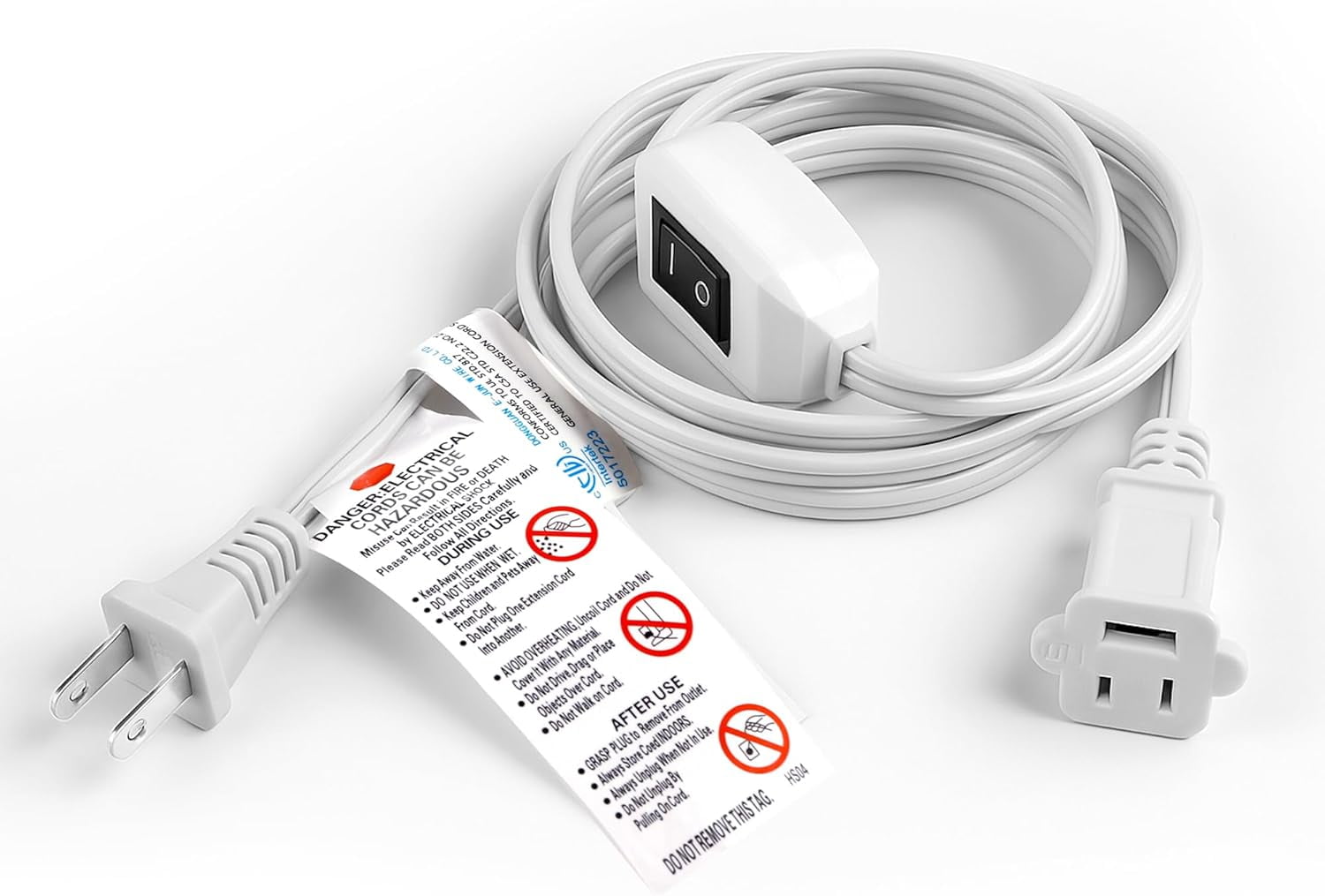 2 Prong Polarized Plug Extension Cord with On Off Switch 12A/125V USA Outlet Saver Power Cord SPT-2 16AWG for Chargers/Lamp/Power Adapters etc,6FT,White